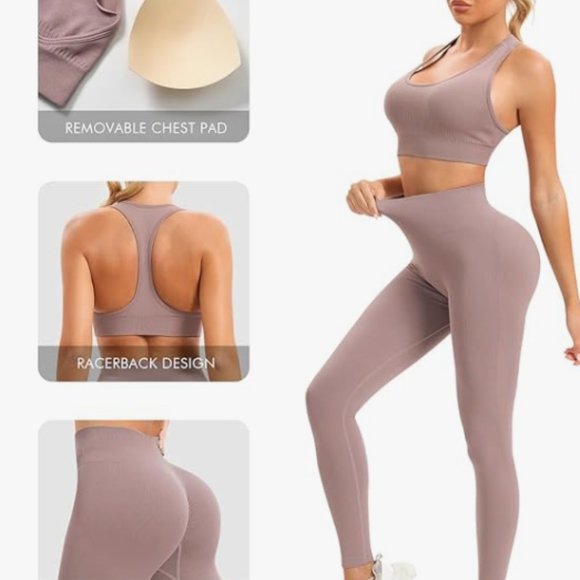 SPICE UNION 2 Piece Women's Workout Sets Ribbed Seamless Gym Yoga Outfits Biker - Picture 2 of 5